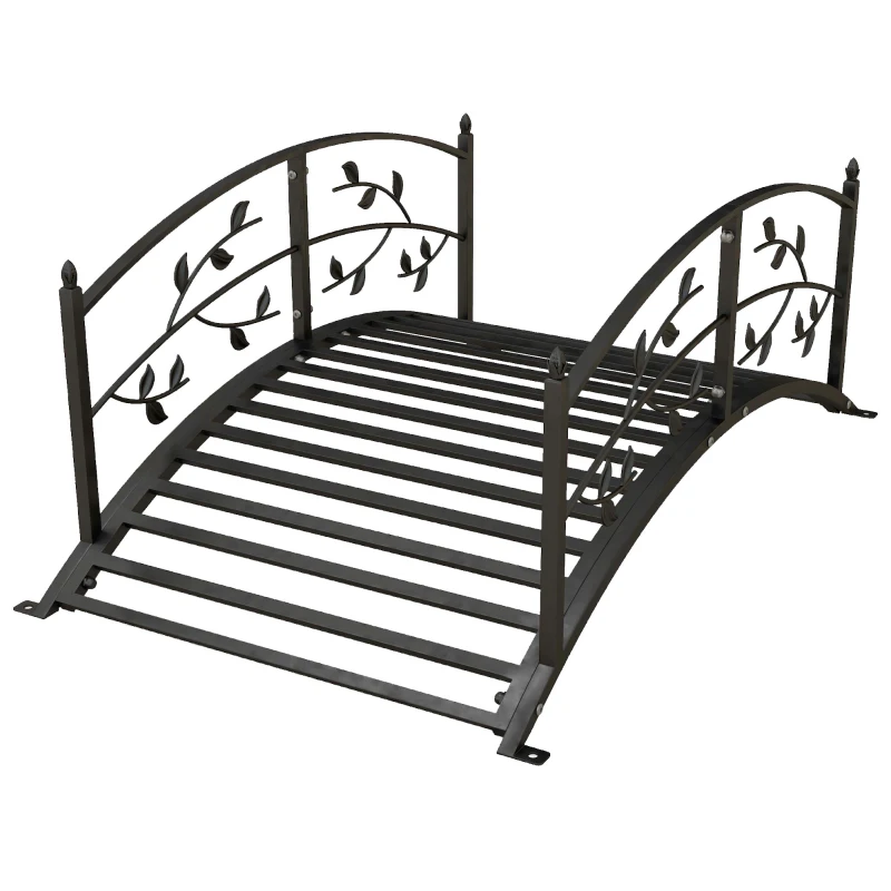 Outsunny Pont de jardin pont de bassin décoration du jardin dim. 119L x 67l x 47H cm avec balustrade motif de vigne acier noir