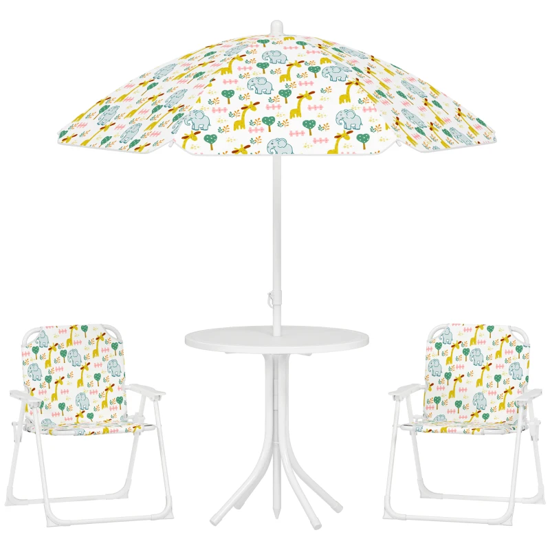 AIYAPLAY Set de Mobilier de Grădină din 4 Piese cu Masă, Scaune și Umbrelă de Soare Reglabilă, 50xΦ49,5 cm, Verde