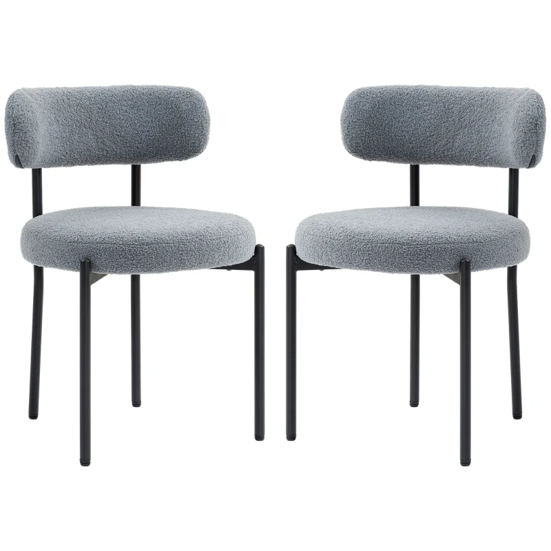HOMCOM Set von 2 Esszimmerstühlen mit Bouclé-Stoffrücken und Stahlbeinen 51 x 51 x 76 cm Grau