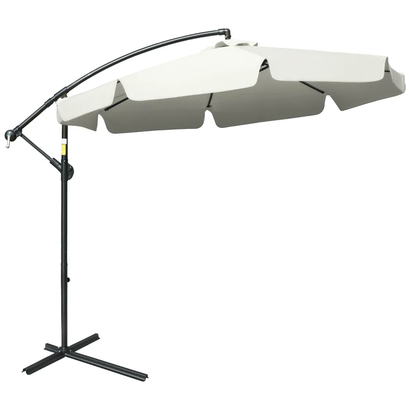 Outsunny 2.7m Garden Banana Parasol Cantilever Umbrella with Crank Handle and Cross Base for Outdoor, Hanging Sun Shade, Cream White