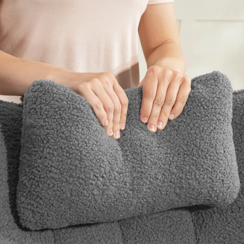 HOMCOM Fauteuil à bascule avec repose-pieds, revêtement en molleton doux, pieds en bois, coussin, dossier haut, fauteuil à bascule, Gris foncé