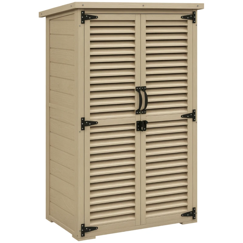 Outsunny Armadio da Esterno Portaoggetti a 2 Ripiani con Picchetti, in Legno di Abete, 75x50x111/118 cm