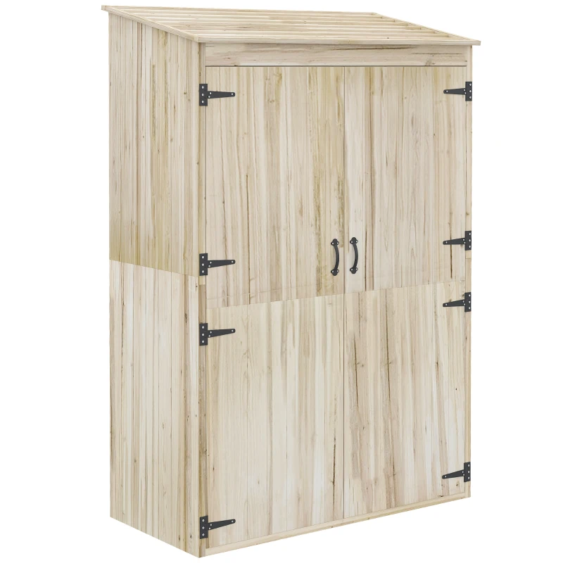 Outsunny Armoire de jardin armoire de rangement en bois 2 étagères 2 portes toit incliné 120 x 57 x 183 cm bois naturel(m-11)