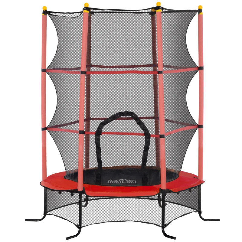 HOMCOM Trampolín para Niños de +3 Años Ø163 cm con Red de Seguridad y Marco de Acero Carga 50 kg para Interior y Exterior Rojo