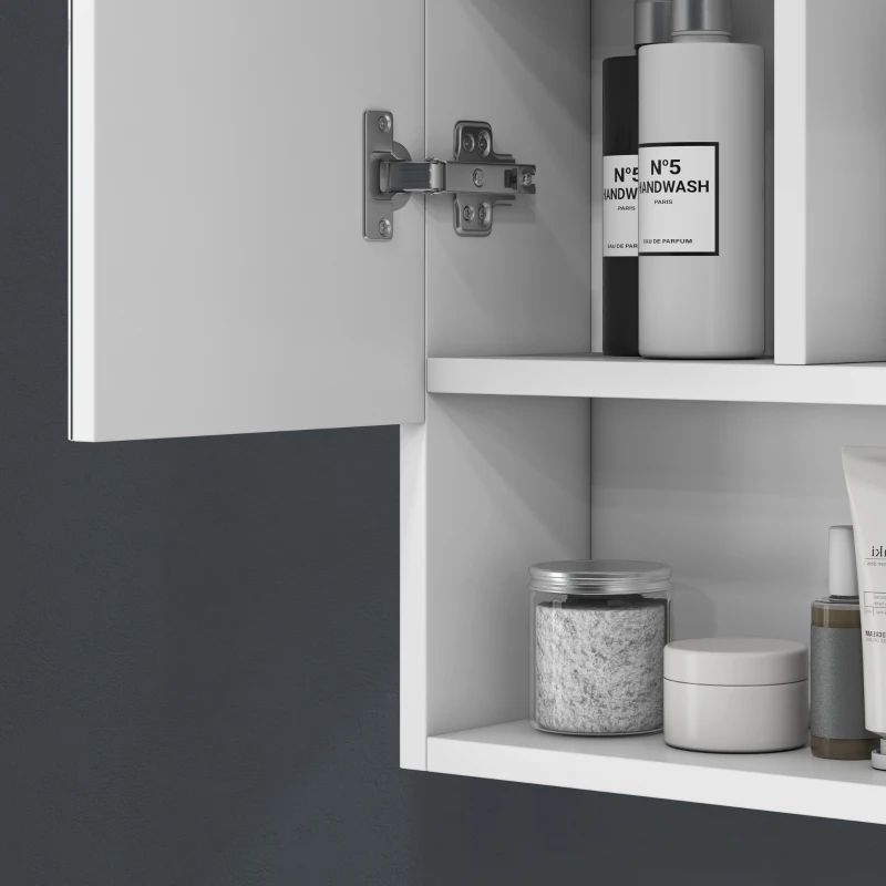 kleankin Armario mural baño con espejo, armario de aseo 3 puertas espejo, estantes ajustables, 90x15x75cm, blanco