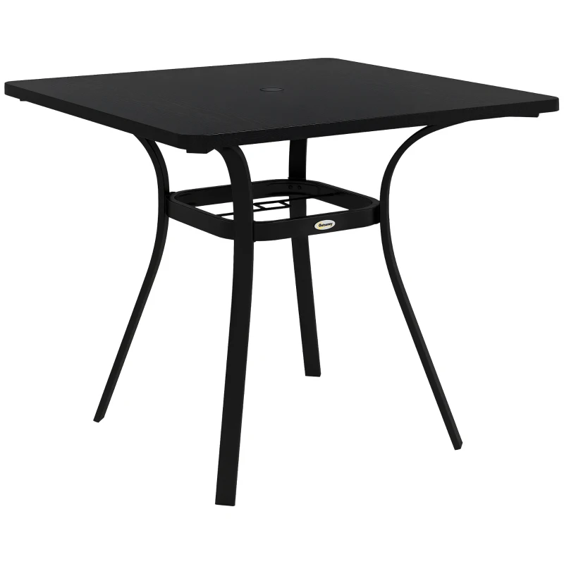 Outsunny Four-Seater Steel Garden Table, with Φ40mm Parasol Hole - Black