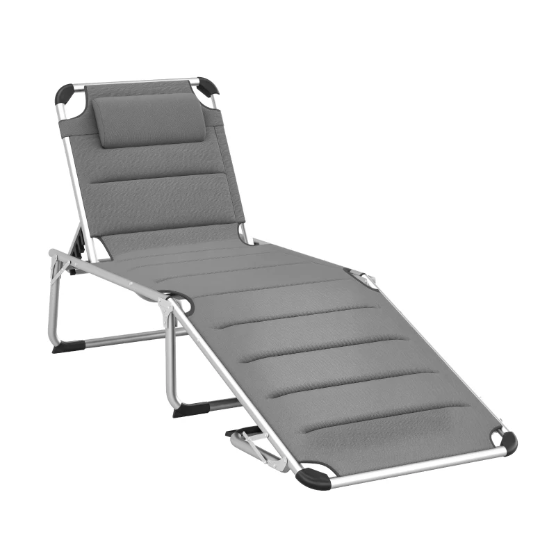 Outsunny Bain de soleil transat pliable dossier réglable multi-positions matelassage tétière aluminium textilène gris
