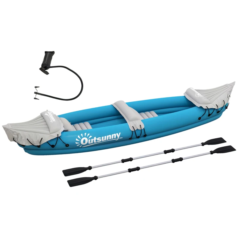 Outsunny Inflatable Kayak, Two-Person Inflatable Canoe Boat Set with Air Pump, Aluminium Oars, 318 x 80 x 50cm - Blue