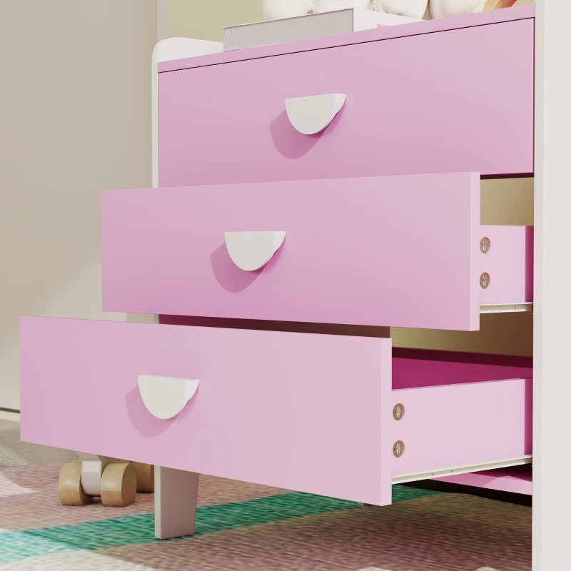 AIYAPLAY Kinderkommode, Kommode 3 Schubladen für Kinderzimmer, Krippe, Spielzimmer, 60 x 40 x 60 cm, Rosa