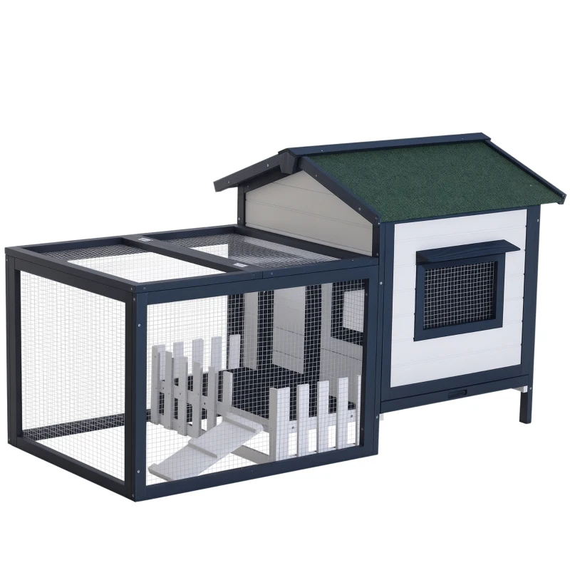 PawHut Wooden Rabbit Hutch Small Pet House Guinea Pig Hen Chicken Coop Poultry Wood Cage Pen w/ Run Fence Ramp