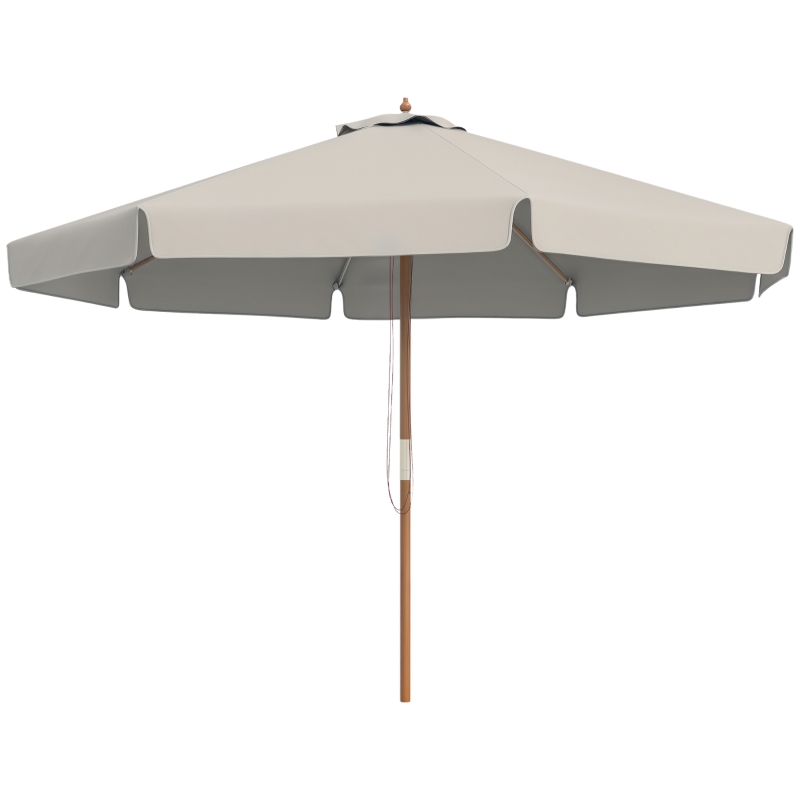 Outsunny Sombrilla de Jardín Ø325 cm con Sistema de Polea Techo de Ventilación y 8 Varillas de Bambú para Patio Terraza Gris