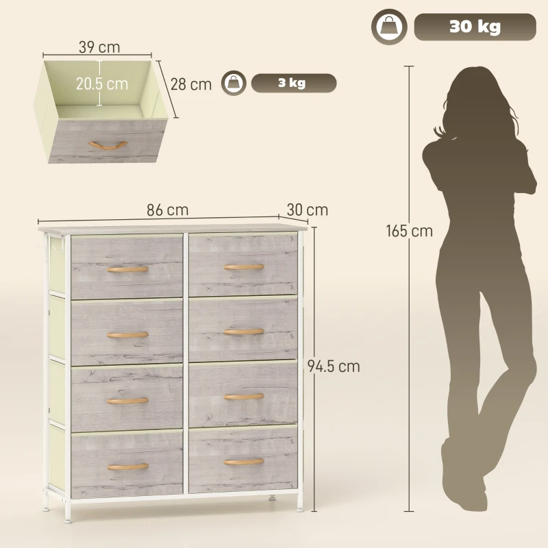 HOMCOM Chest of Eight Fabric Drawers - Natural Wood Finish