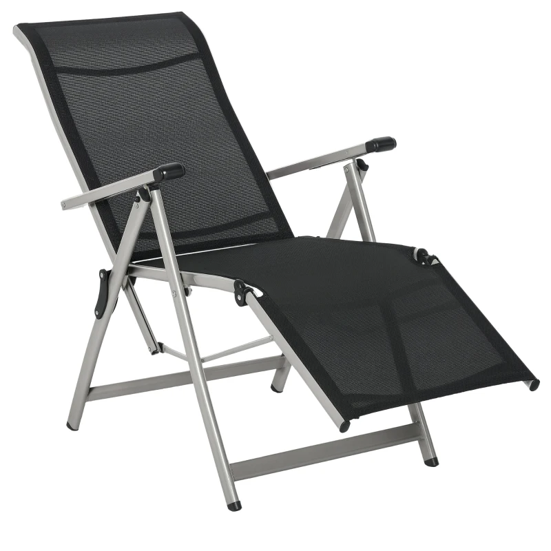 Outsunny Chaise longue pliable transat bain de soleil avec dossier & repose-pied réglable multi-positions, noir