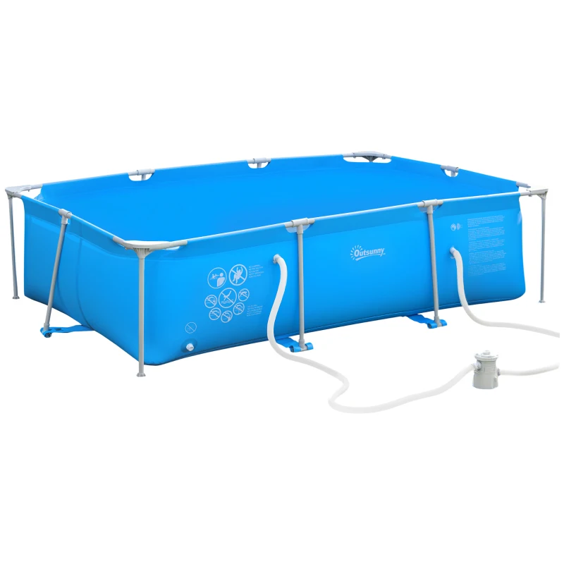 Outsunny Steel Frame Pool with Filter Pump, Filter Cartridge, Reinforced Sidewalls Rust Resistant Above Ground Swimming Pool 292 x 190 x 75cm, Blue