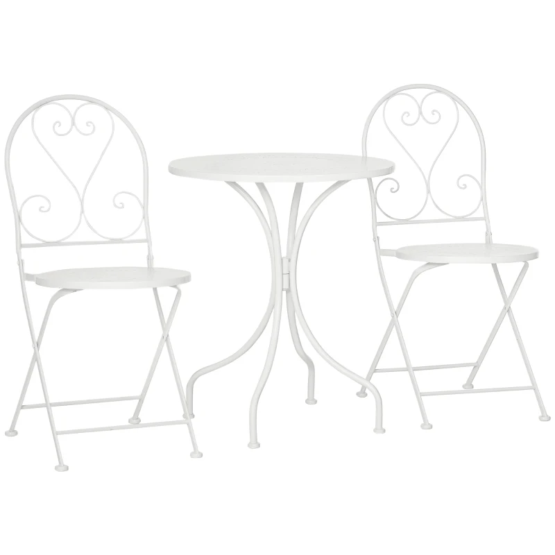 Outsunny Ensemble de jardin bistro 3 pièces 2 chaises pliantes et table ronde en métal époxy - blanc