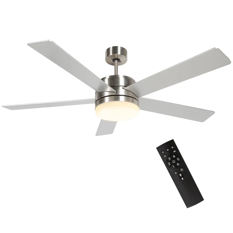HOMCOM Ventoinha de Teto com Luz LED 46W Ø132 cm com 5 Lâminas Reversíveis Controlo Remoto 6 Velocidades e Temporizador Natural