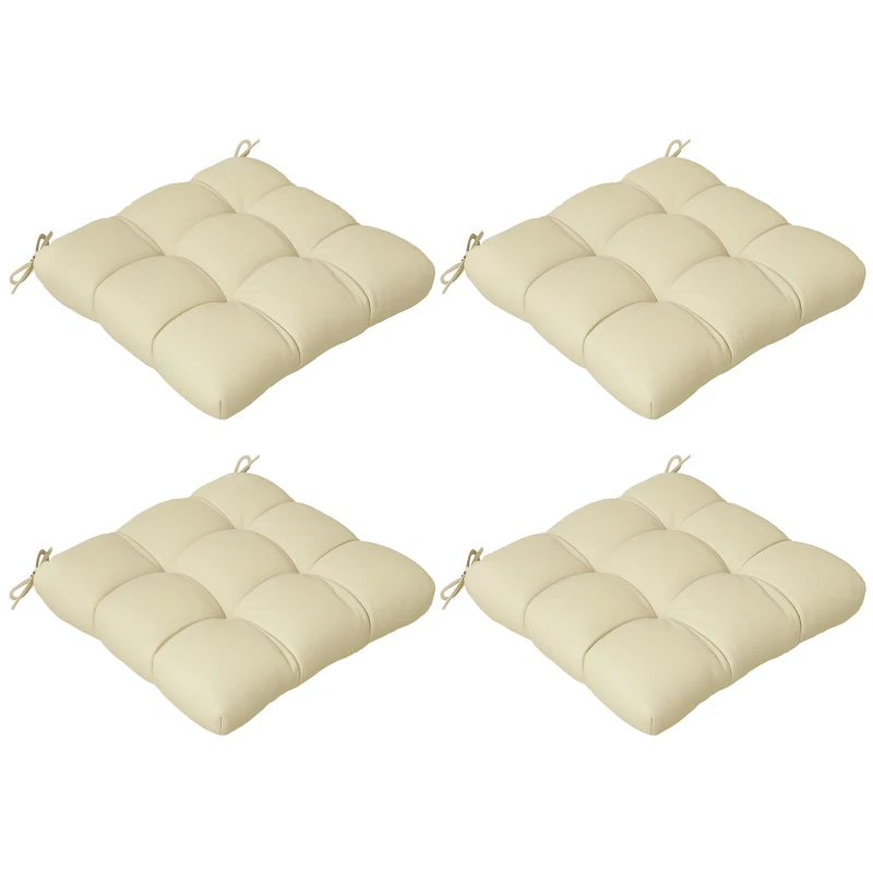 Outsunny 4-Piece Seat Cushion Pillows Replacement, Patio Chair Cushions Set with Ties for Indoor Outdoor, Beige