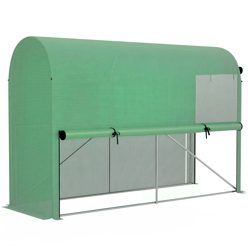 Outsunny Serre de jardin PE, serre de balcon, bâche renforcée 140 g/m², châssis en acier, porte zippée enroulable, pour légumes plantes fleurs, intérieur et extérieur, 300 x 100 x 200 cm, vert