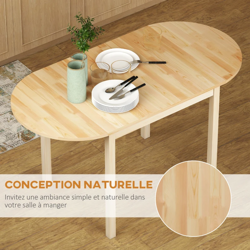 HOMCOM Table de salle à manger pliante ovale en bois massif 2 abattants peu encombrante 140L x 70l x 75H cm