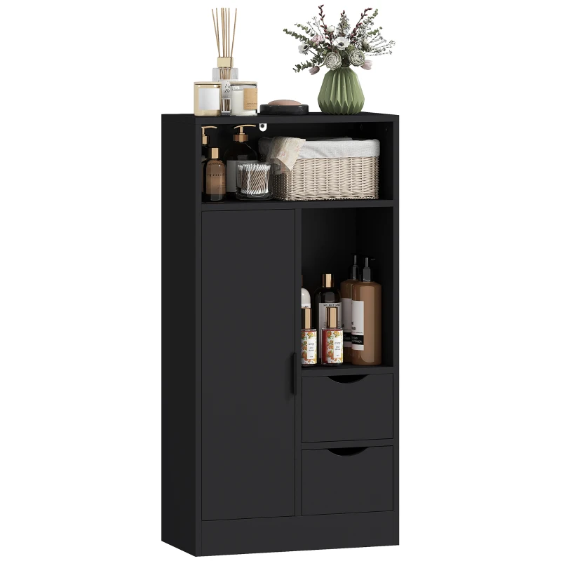 HOMCOM Armadietto da Bagno con 2 Cassetti Compartimento Aperto e Ripiani Regolabili per Spazio Piccolo 50x25x100 cm Bianco