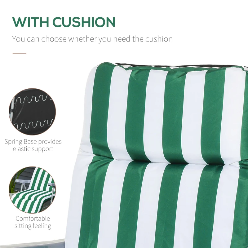 Outsunny 2 Pieces Garden Patio Furniture Set of 2, Outdoor Foldable Sun Recliners Loungers with Multi Position Relaxers Chairs and Cushions (Green White)
