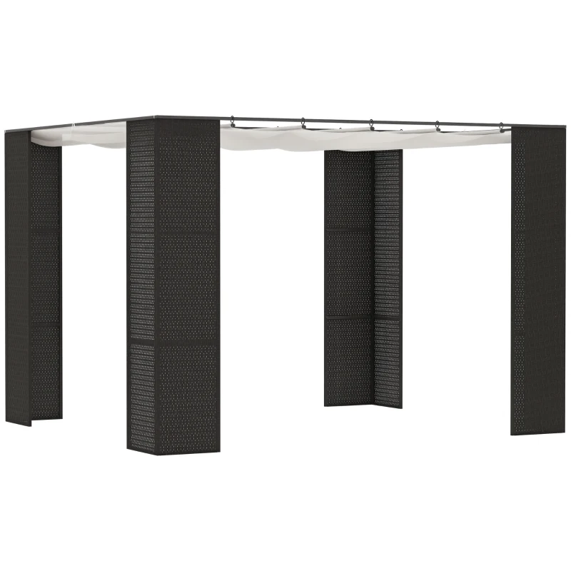 Outsunny Gazebo Pergola da Giardino 3x3m con Tenda Scorrevole, Struttura in Metallo e Rattan PE, Nero