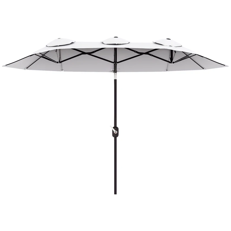 Outsunny Ombrellone da Giardino Doppio Inclinabile con Apertura a Manovella, 295x152x222cm, Bianco