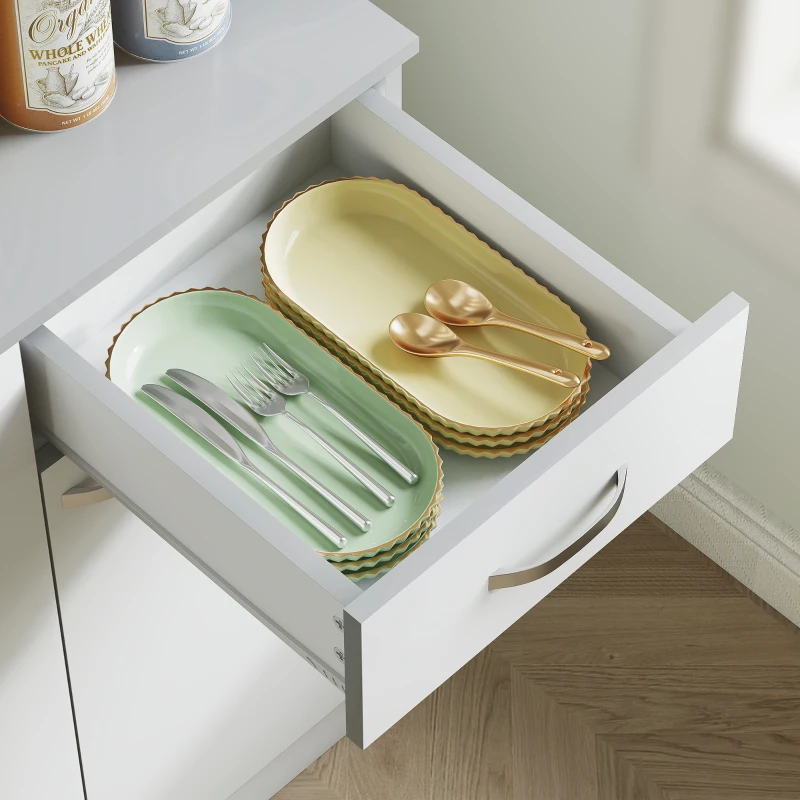 HOMCOM Küchenschrank, Buffet mit Aufsatz, Schubladen, Arbeitsplatte, 101x39x180cm, Weiß/Grau