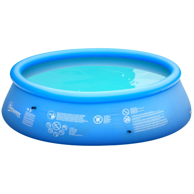 Outsunny 274cm x 76cm Inflatable Swimming Pool Family-Sized Blow Up Pool Round Paddling Pool with Hand Pump for Adults, Outdoor, Garden and Backyard, Blue