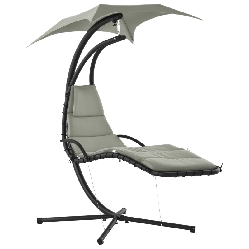 Outsunny Bain de Soleil transat Suspendu avec Pare-Soleil et Matelas Design Contemporain 190L x 110l x 190H cm Acier Polyester Gris Noir