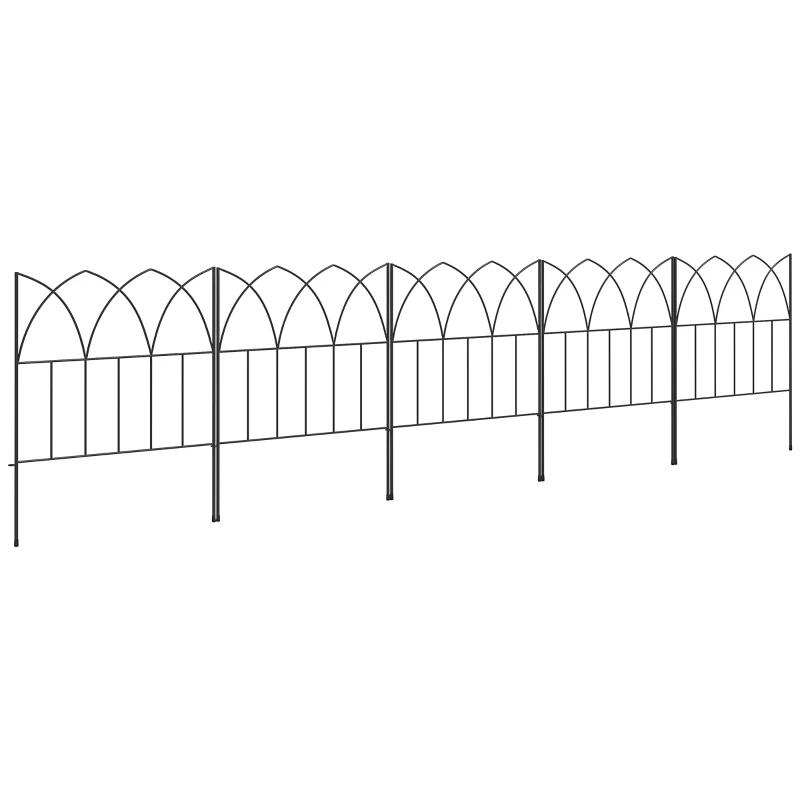 Outsunny Cercas de Jardim 205x45,5 cm Conjunto de 5 Cercas Decorativas para Jardim de Metal Barreira para Animais para Pátio Preto
