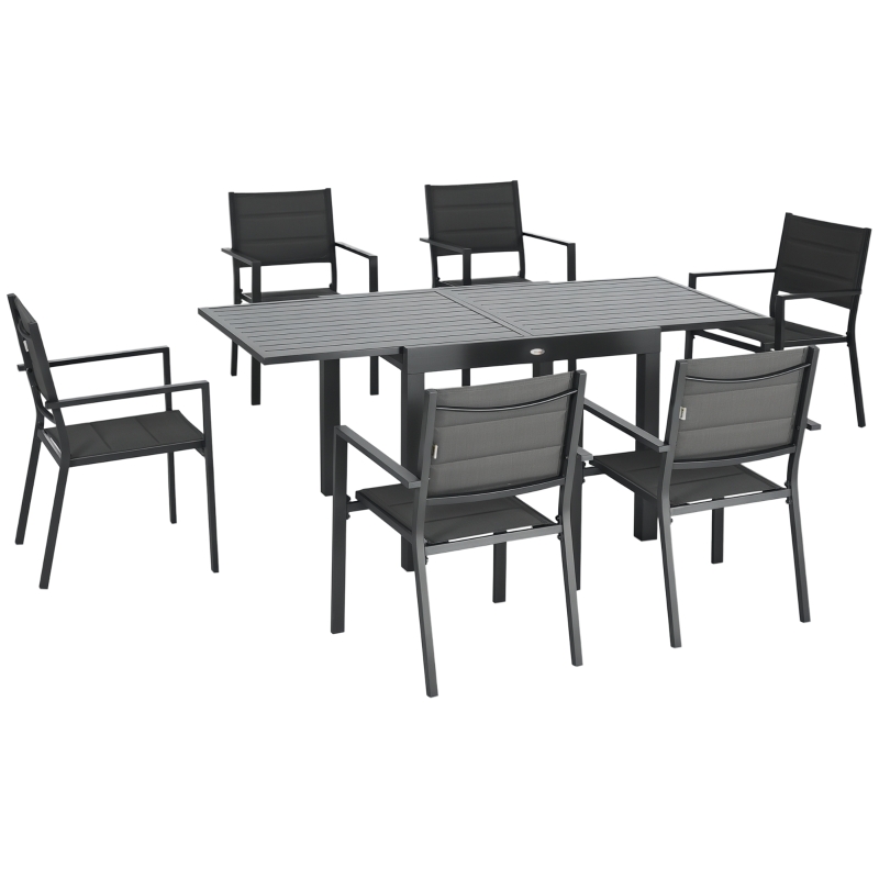 Outsunny Salon de jardin en aluminium et textilène table extensible 90 à 180 cm 6 chaises empilables 4/6 personnes gris