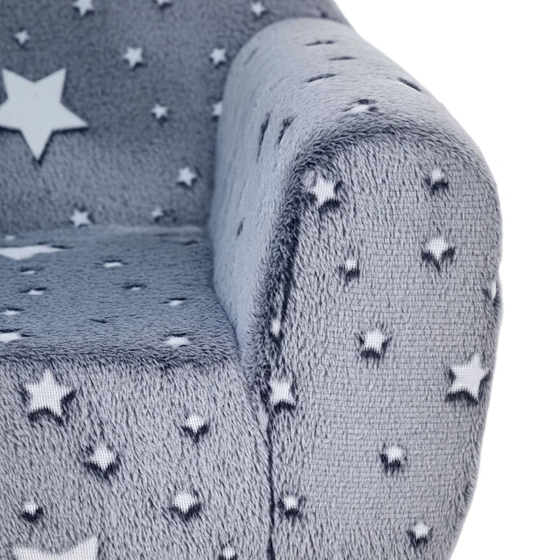 AIYAPLAY Sofá Infantil con Diseño de Estrellas que Brillan en la Oscuridad Tejido Suave de Terciopelo 55x40x55 cm Gris