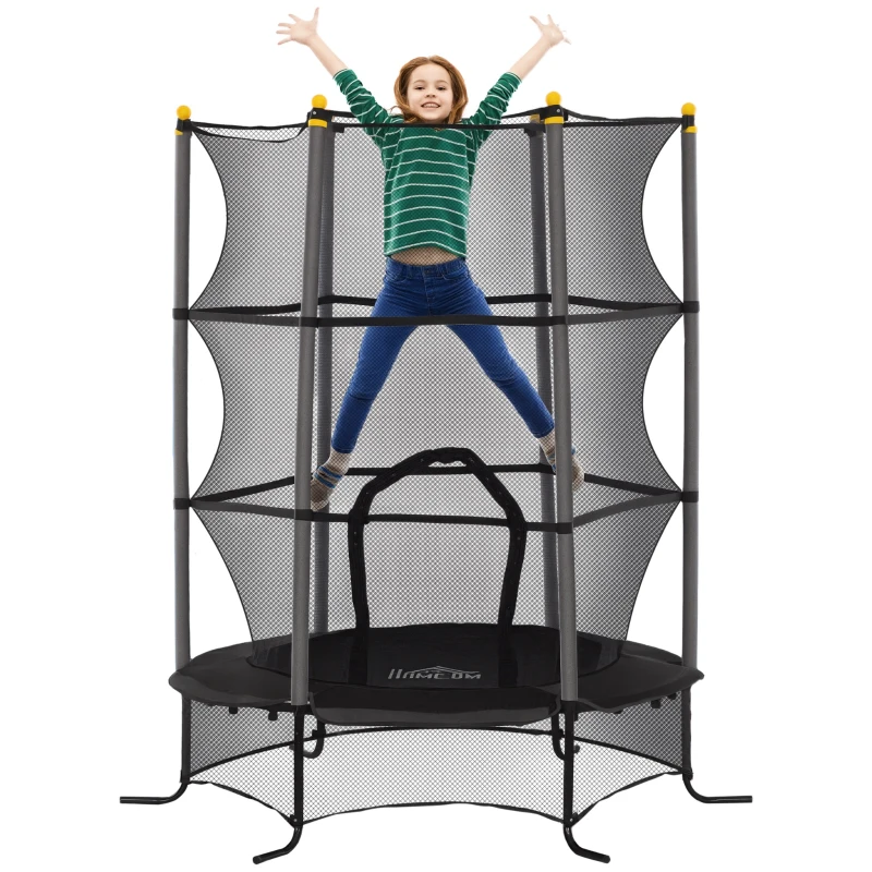 HOMCOM Trambulină pentru Copii 3-10 Ani cu Plasă de Siguranță, Suprafață Elastică cu Bare Capitonate, Ø163x190 cm, Negru