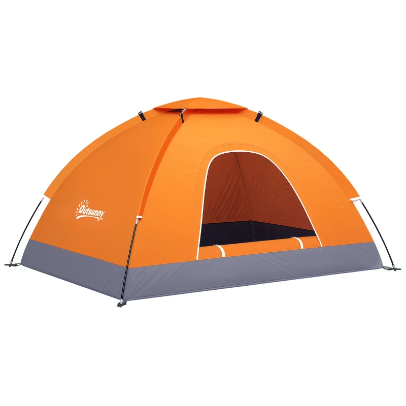 Outsunny 2 Person Camping Tent, Dome Tent with Zipped Doors, Storage Pocket, Portable Handy Bag, Orange