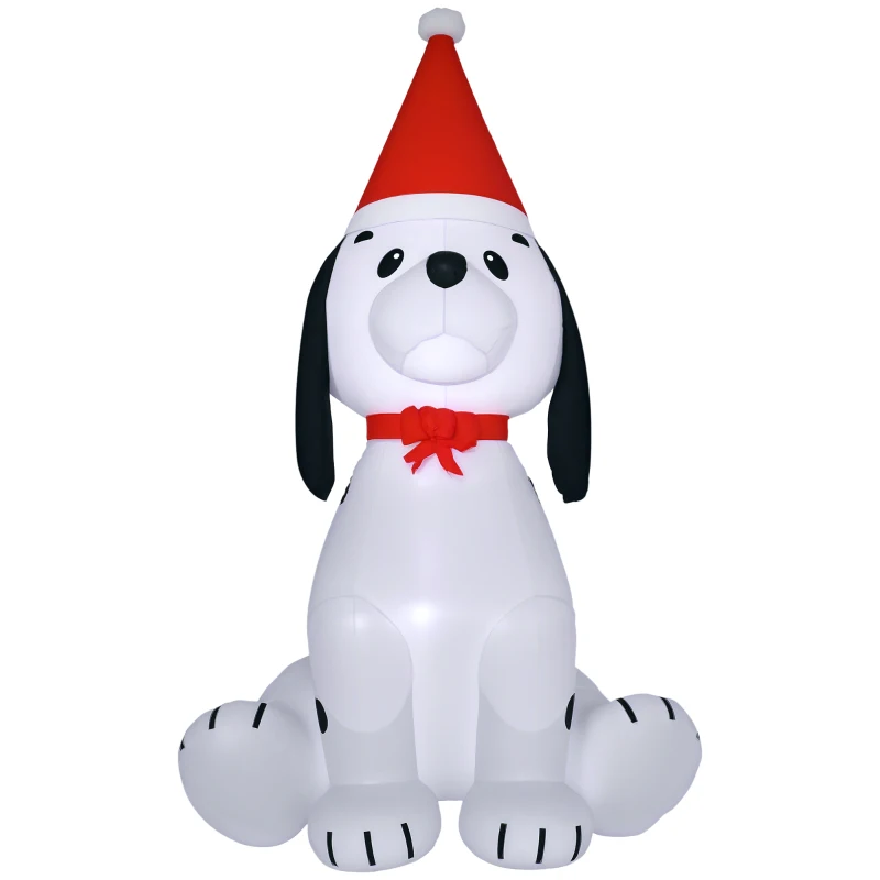 HOMCOM 6ft Inflatable Christmas Puppy Dog Wearing Santa Hat Lighted Outdoor Decoration Blow Up Decor for Holiday Indoor