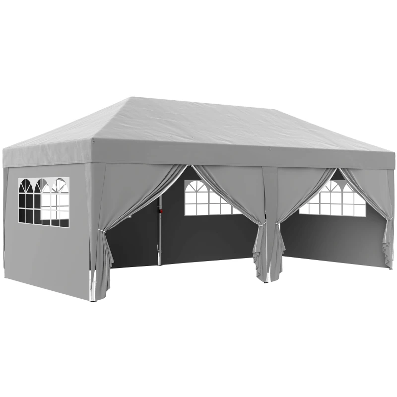 Outsunny Tonnelle de jardin exterieur tonnelle pliante 3 x 6 m avec 6 parois latérales, sac de transport inclus, gris