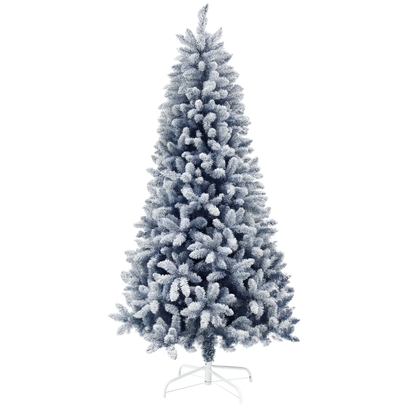 HOMCOM 6ft Flocked Artificial Christmas Tree with 700 Snow Frosted Tips, Metal Stand, Snowy Hinged Xmas Tree, Blue