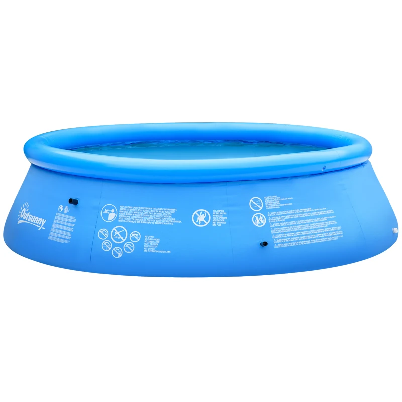 Outsunny 274cm x 76cm Inflatable Swimming Pool Family-Sized Blow Up Pool Round Paddling Pool with Hand Pump for Adults, Outdoor, Garden and Backyard, Blue