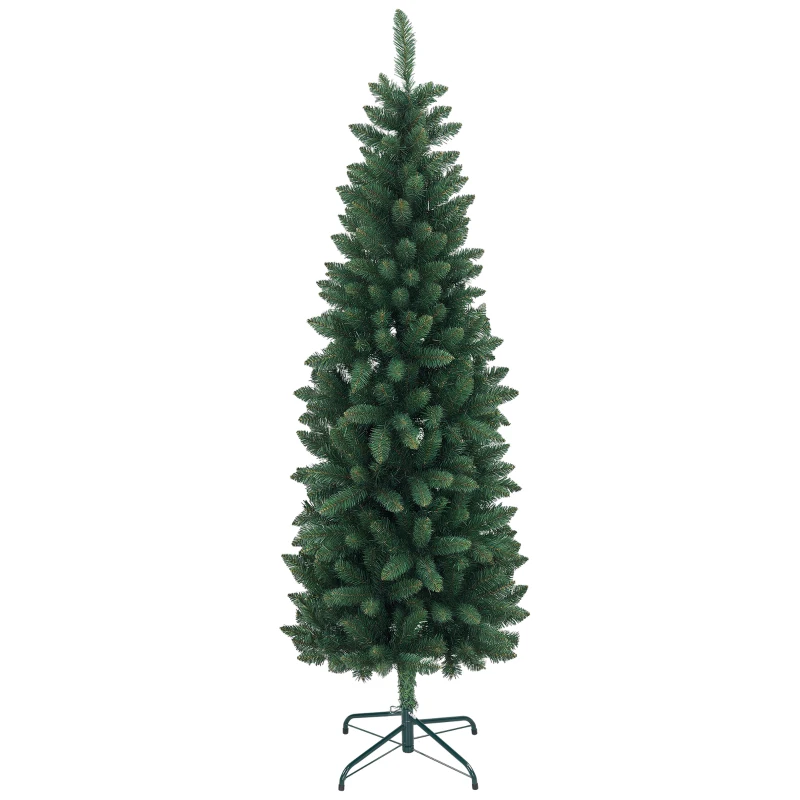 HOMCOM Brad Artificial de Crăciun cu 479 Ramuri, Brad de Crăciun Înalt și Îngust cu Bază Pliabilă, Ø65x180 cm, Verde