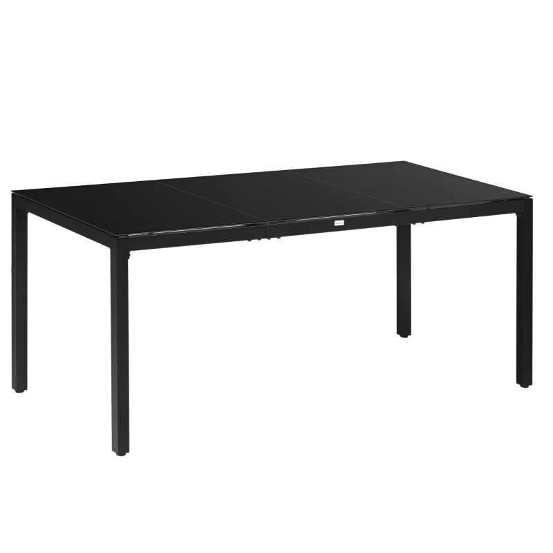 Outsunny Table de jardin rectangulaire pour 8 personnes avec plateau en verre trempé et cadre en aluminium noir