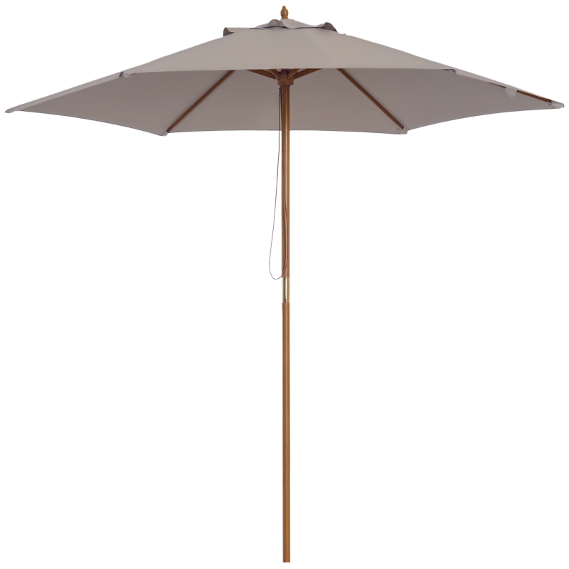 Outsunny Parasol droit parasol de jardin rond grande taille de jardin Ø 2,5 x 2,3H m bois de bambou gris