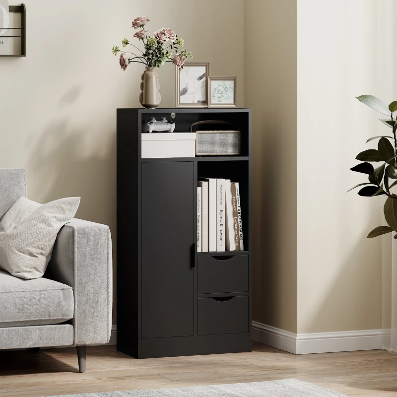 HOMCOM Armadietto da Bagno con 2 Cassetti Compartimento Aperto e Ripiani Regolabili per Spazio Piccolo 50x25x100 cm Bianco