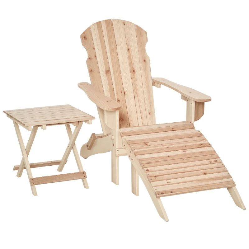 Outsunny Fauteuil de Jardin Adirondack Pliable avec Repose-Pied et Table Basse Bois Sapin traité Naturel