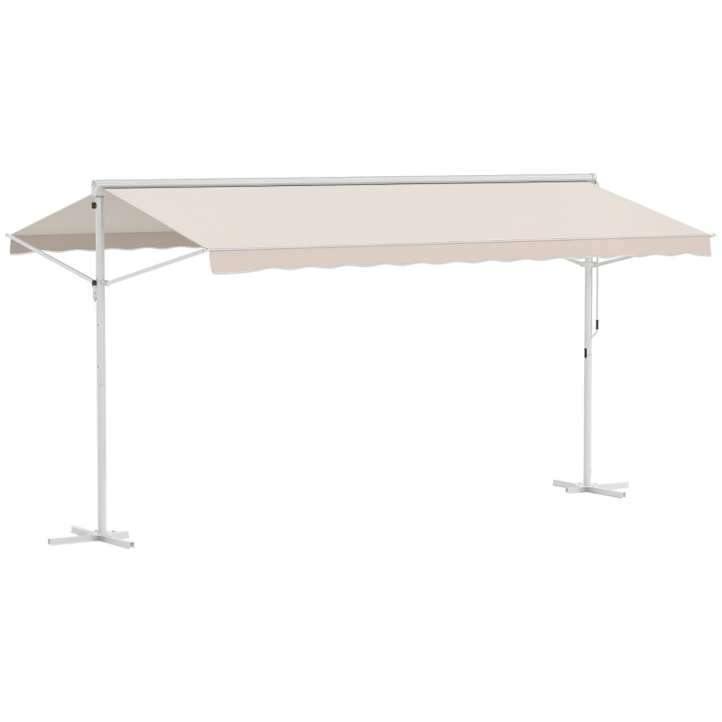 Outsunny Store Double Pente Manuel rétractable Inclinaison réglable Acier époxy Blanc Polyester imperméabilisé Anti-UV Beige dim. 4,50L x 3,40l x 2,55H m