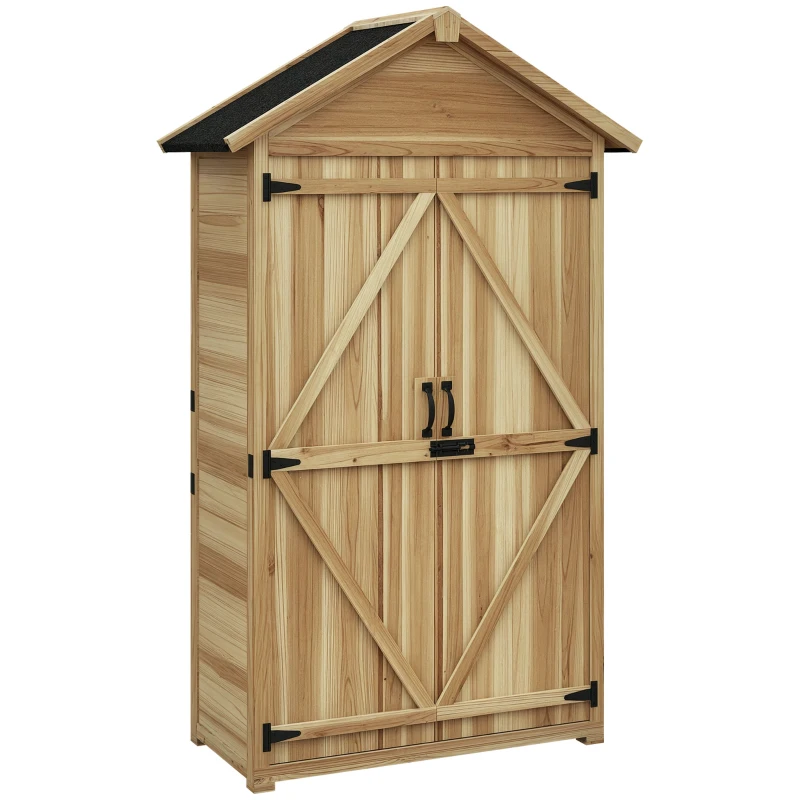 Outsunny Capanno Attrezzi a 3 Ripiani Rimovibili con Chiavistello, in Legno di Abete, 102x54x177 cm