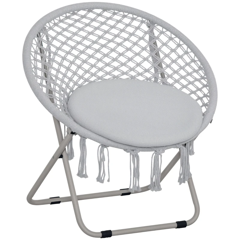 Outsunny Loveuse fauteuil rond de jardin fauteuil lune papasan pliable grand confort macramé coton polyester gris