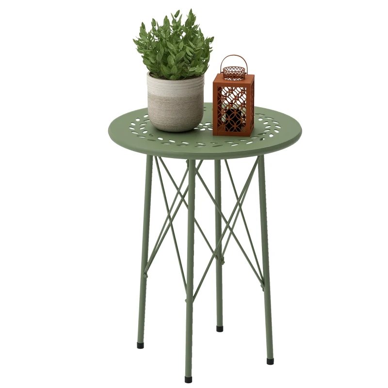 Outsunny Petite table d'appoint ronde, table de jardin, avec découpe en forme de fleur et feuilles, en acier, Ø 40 x 50 cm, vert