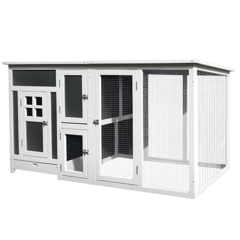 PawHut Wood Chicken Coop Hutch Hen House Cage PC Roof w/ Run Nest Box Deluxe 160 x 75 x 80 cm