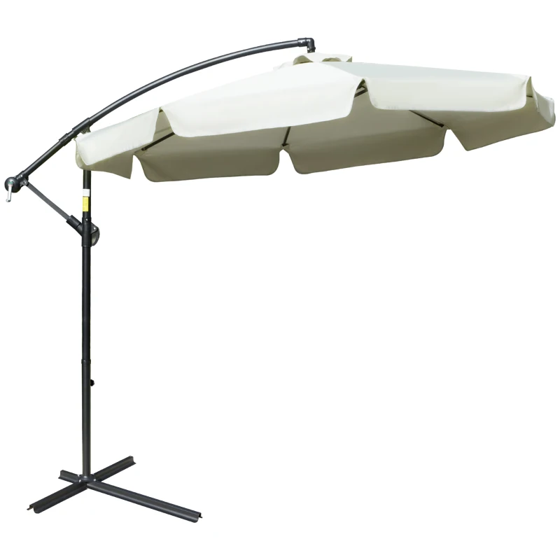 Outsunny Parasol déporté octogonal inclinable manivelle avec pied en croix Ø 2,65 x 2,45H m beige